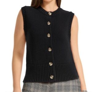 Anne Klein Women's Black Sleeveless Button Front Sweater Vest size L